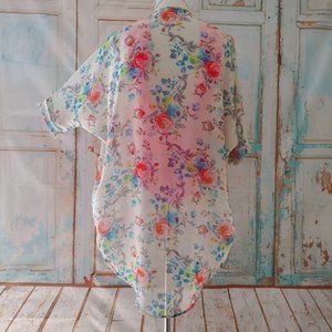 Nymphe Sheer Floral Wrap Cover up / Size S / Cream Pink Blue